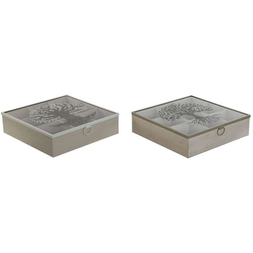 Kutija za Čajeve Home ESPRIT Smeđa Bež Metal Kristal Drvo MDF 24 x 24 x 6 5 cm (2 kom.) Cijene