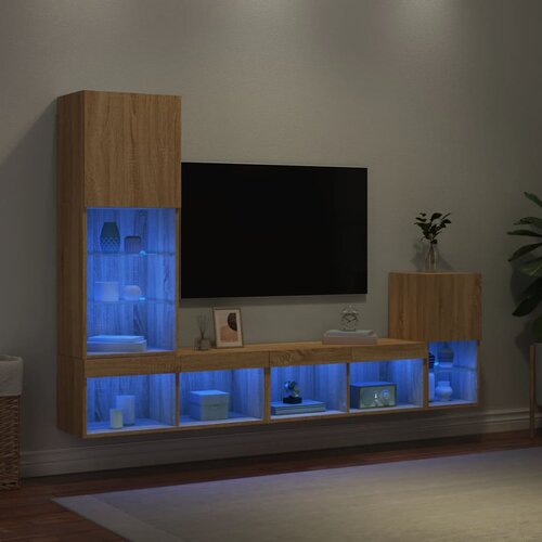 The Living Store Komplet TV omaric LED 4-delni sonoma hrast inženirski les - Stenska TV Enota, (21555666) Cene