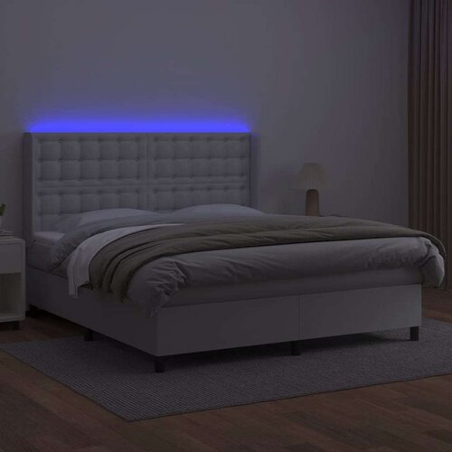  Box spring s madracem LED bijeli 180x200 cm umjetna koža Slike