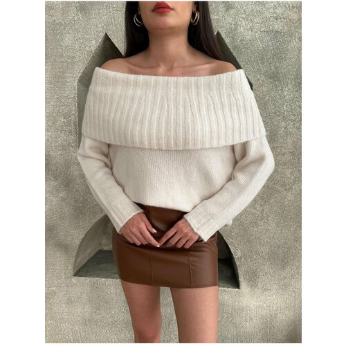 Laluvia Cream Short Shawl Collar Sweater Slike