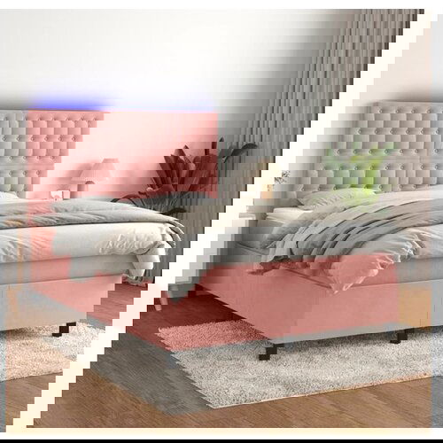 VidaXL Krevet box spring s madracem LED ružičasti 140x190cm bar&amp;scaron;unasti Slike