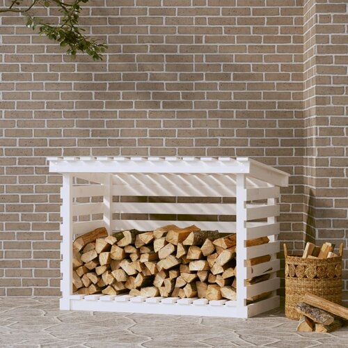 VidaXL Stojalo za drva belo 108x73x79 cm trdna borovina Slike
