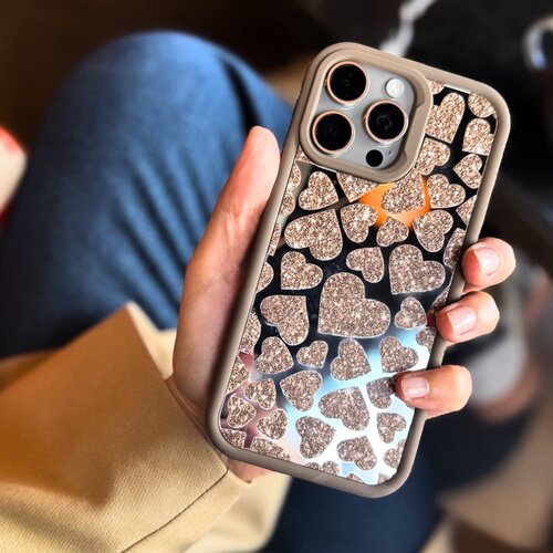  Futrola Luxury Heart za iPhone 16 Pro (6.3) braon Slike