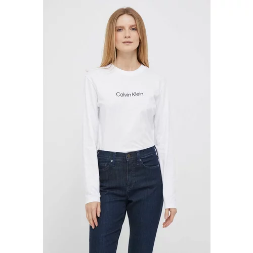 Calvin Klein Bombažna majica z dolgimi rokavi bela barva