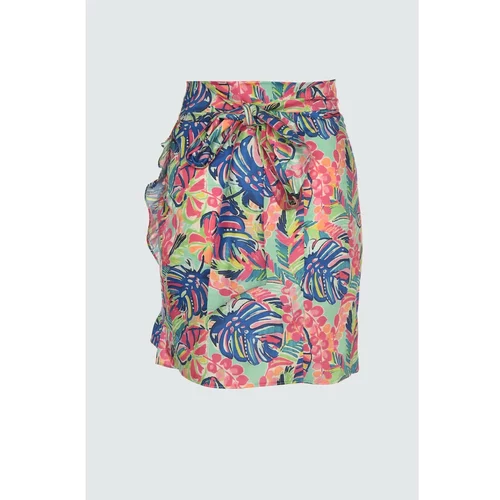 Trendyol Blue Tropical Patterned Ruffle Skirt