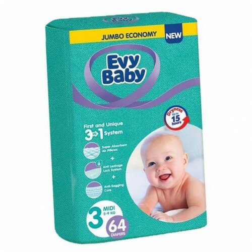 Evy Baby pelene za bebe jumbo 3 midi 5 - 9kg, 64kom, 3u1 j A054568 Slike