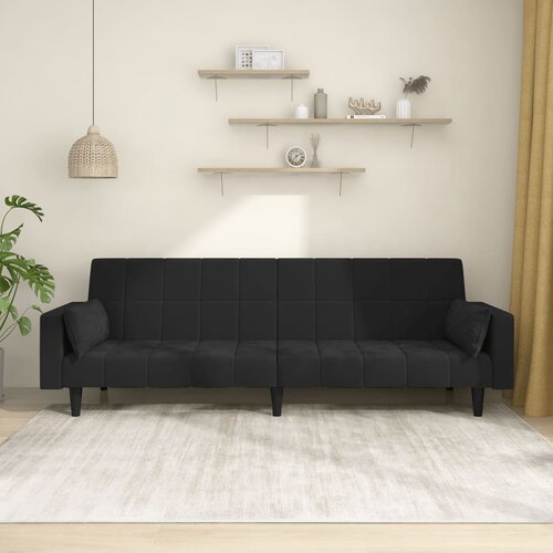  The Living Store Kavč dvosed z ležiščem in dvema blazinama črn žamet - Raztegljiv Kavč, (21494327) Cene