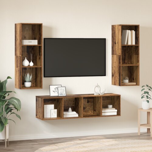 VidaXL Set TV stalka s policom Zidne s pohranom 3 pcs Staro drvo 37 x 37 x 142.5 cm Slike