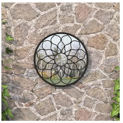  Vrtno ogledalo črno 40x3 cm železno okroglo zunanje