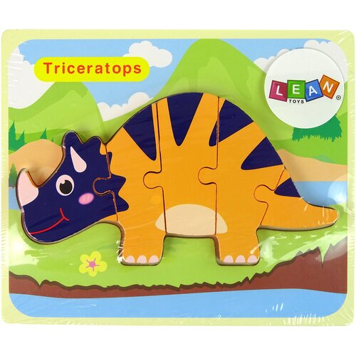  Wooden Puzzle Dinosaurs Triceratops Ankylosaurus Orange Slike