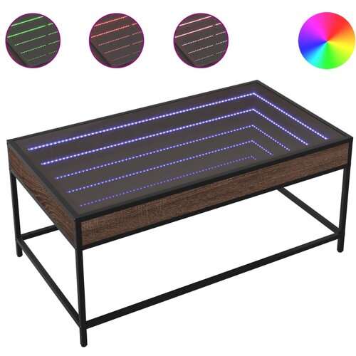Maison Chic Klubska mizica - kavna mizica - Nizka mizica z neskončnimi LED rjavi hrast 90x50x41 cm, (21751934) Slike