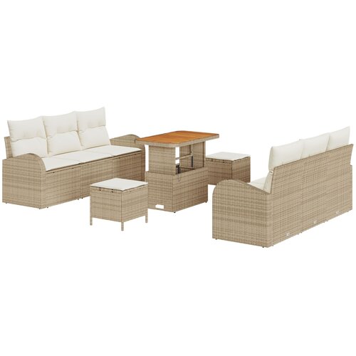 vidaXL 9-dijelni set vrtnih sofa s jastučićima bež poli ratan akacija, 2-sjedna vrtna sofa s jastučićima bež poli ratan, 3-dijelni set vrtne obedovanja s jastučićima bež poli ratan akacija Cijene