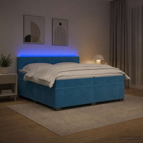  s box springom madracem i LED-om Plava 200 x 200 cm - Plava 200 x 200 cm Prošiveno gumbima Cene