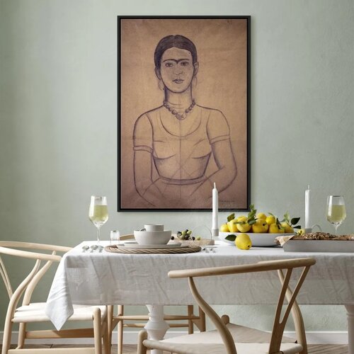  Slika - Frida Kahlo &amp;ndash; Self-Portrait 1929 (charcoal drawing) 40x60 U crnom drvenom okviru Slike