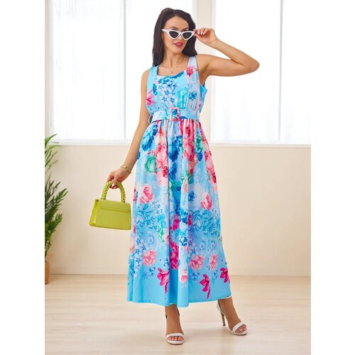 Resti Women&amp;#039;s viscose midi dress with straps, featuring a belt in various floral patterns Slike