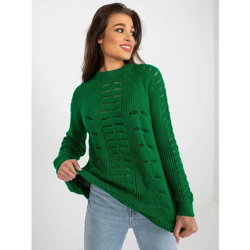 Fashion Hunters Green openwork oversize sweater with long sleeves