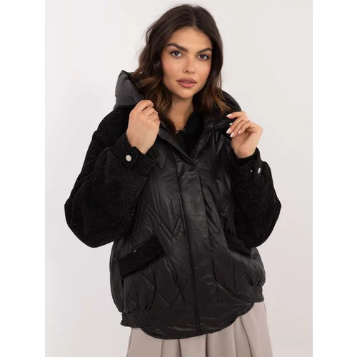 Fashionhunters Black transitional jacket with shiny thread