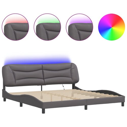 Maison Chic Posteljni okvir - Dvoposteljna postelja - Zakonska postelja z LED lučkami siv 200x200 cm umetno usnje-J5674, (21765215) Cene