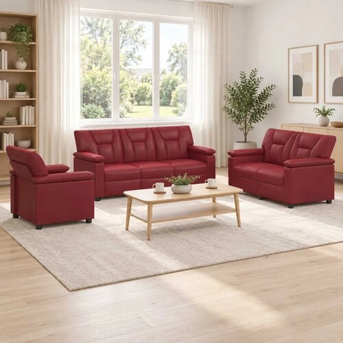 Set sofe 3 pcs Vinska crvena Umjetna koža - boja crnog vina 1-sjedalna + 2-sjedalna (120 cm) + 3-sjedalna Cijene