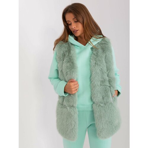Fashion Hunters Pistachio fur vest with pockets Cene
