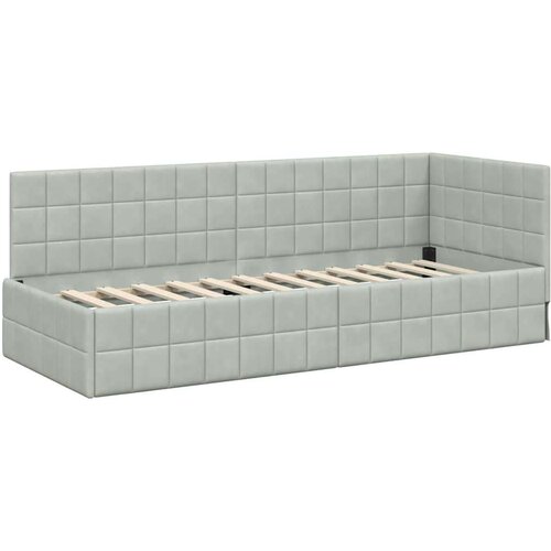 VidaXL kutni okvir kreveta s uzglavljem svjetlosiva 80 x 200 cm bar&amp;scaron;un Slike