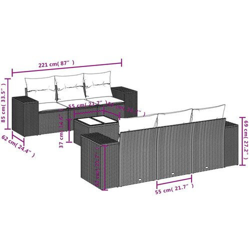 VidaXL 7-dijelni set vrtnih sofa od poliratana s jastucima crni Slike