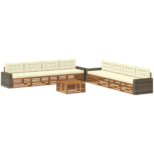 vidaXL Zunanja garnitura za sedenje 9 pcs Naravna in smetana Poliester, (5000280743) Cene