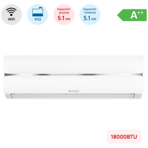 Chigo Klima 18000BTU, 5.1kW, A++, R32, -25&deg;C ~ 50&deg;C, s grijačem, WiFi, bijela Cijene