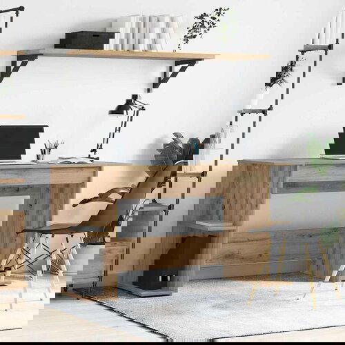 VidaXL Miza s polico Drugo artisan hrast 140 x 50 x 75 cm Konstruiran les Slike