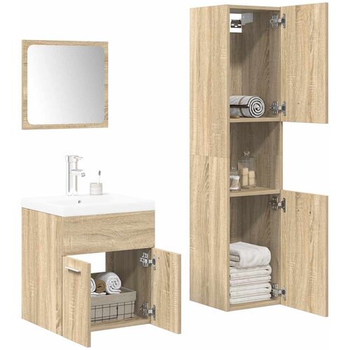  4-dijelni set kupaonskog namje&scaron;taja boja hrasta sonome drveni Smeđa 41 x 38.5 x 46 cm Cijene