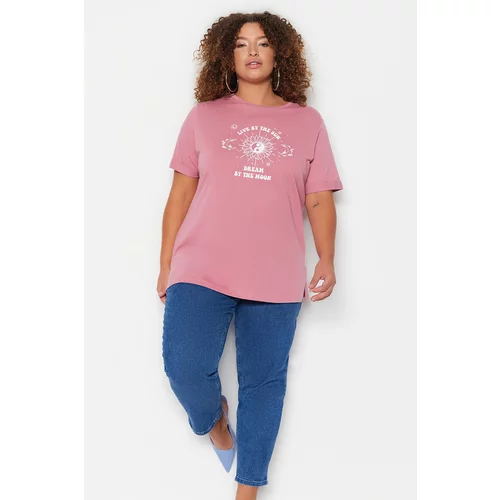 Trendyol Curve Plus Size T-Shirt - Pink - Relaxed fit