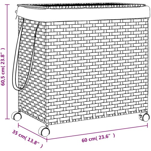 Ko&amp;scaron;ara za rublje s kotačima crna 60 x 35 x 60,5 cm od ratana Slike