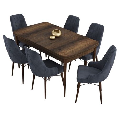 Hanah home trpezarijski set Kar, sto na razvlačenje i 6 stolica, ploča u dekoru drveta Baroque, antracit tkanina Babyface Cene