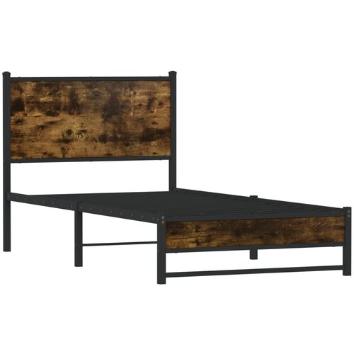 vidaXL Posteljni okvir z vzglavjem dimljeni hrast 90x190 cm, (21322028) Cene