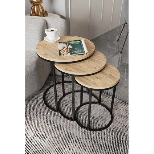 Hanah home set od 3 pomoćna stola Milas 3, crni / orah Slike