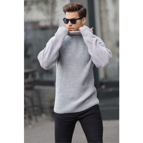 Madmext Gray Turtleneck Knitted Sweater 6858 Slike