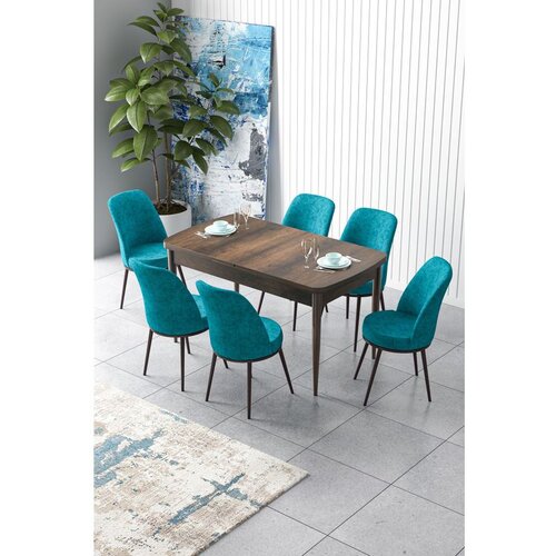 Hanah home Zen - Baroque, Turquoise BaroqueTurquoise Extendable Dining Table & Chairs Set (7 Pieces) Cene
