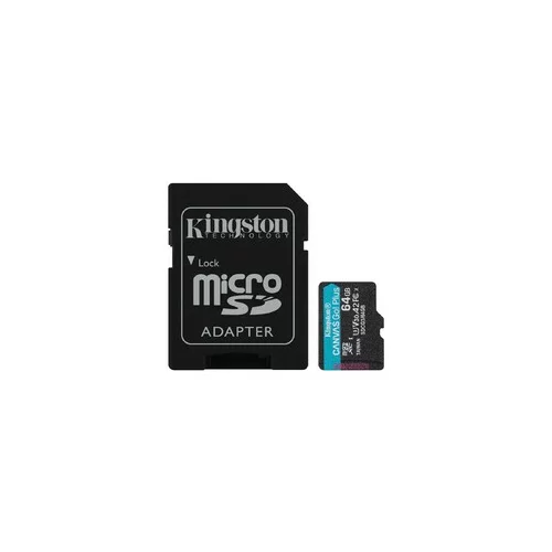 Kingston SDXC micro 64GB Canvas Go Plus, 170/70MB/s, C10, UHS-I, U3, V30, A2, adapter SDCG3/64GB