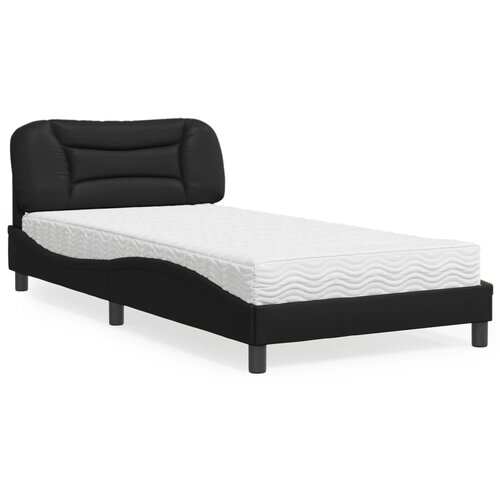 VidaXL Postelja z vzmetnico črna 100x200 cm umetno usnje Slike