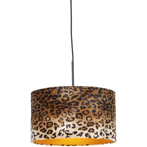 QAZQA Sodobna viseča svetilka črna s senčilom leopard 35 cm - Combi
