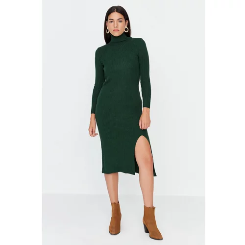Trendyol Emerald Green Slit Detailed Knitwear Dress