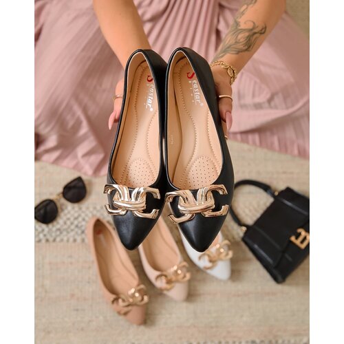 Resti Black women's pointed-toe ballerinas with embellishment on the nose Figgda Cene