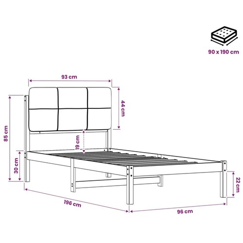  Krevetni okvir s tapiciranim uzglavljem - Bijelo prana i svijetlosiva 90 x 190 cm Slike