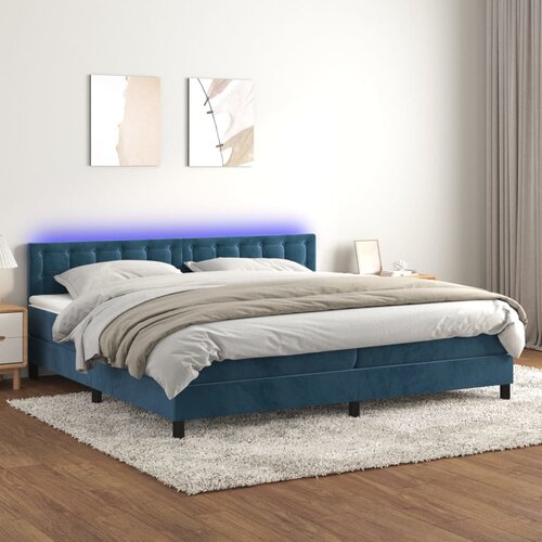 VidaXL Box spring postelja z vzmetnico LED temno modra 200x200cm žamet Slike