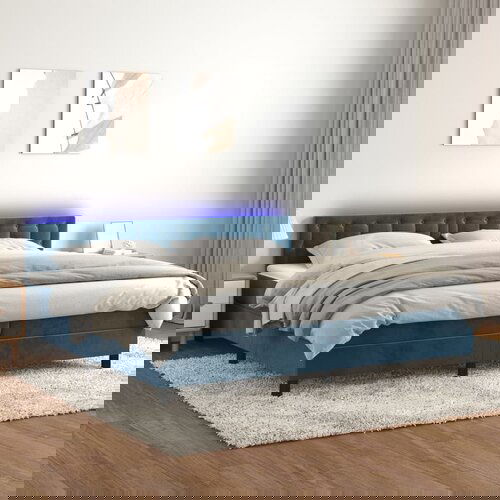 vidaXL Krevet box spring s madracem LED tamnoplavi 200x200 cm baršun Cijene