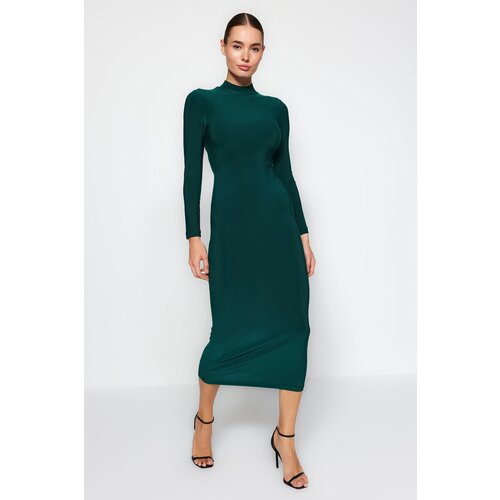 Trendyol Emerald Green Stand-Up Collar Fitted/Situated Maxi Stretch Knit Dress Cene