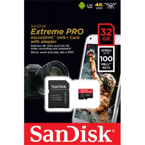 Sandisk Spominska kartica Extreme Pro Micro SDHC, 32 GB + adapter Slike