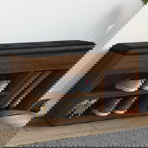 VidaXL Klupa za cipele smeđa boja hrasta 82 x 32 x 45 5 cm drvena Slike