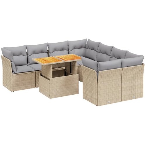  9-dijelni set vrtnih sofa s jastucima bež od poliratana 100 x 55 x 73 cm Slike