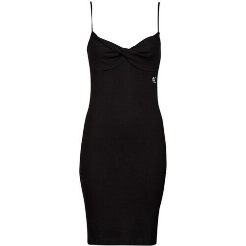 Calvin Klein Jeans Kratke obleke STRAPPY TWISTED RIB DRESS Črna Cene